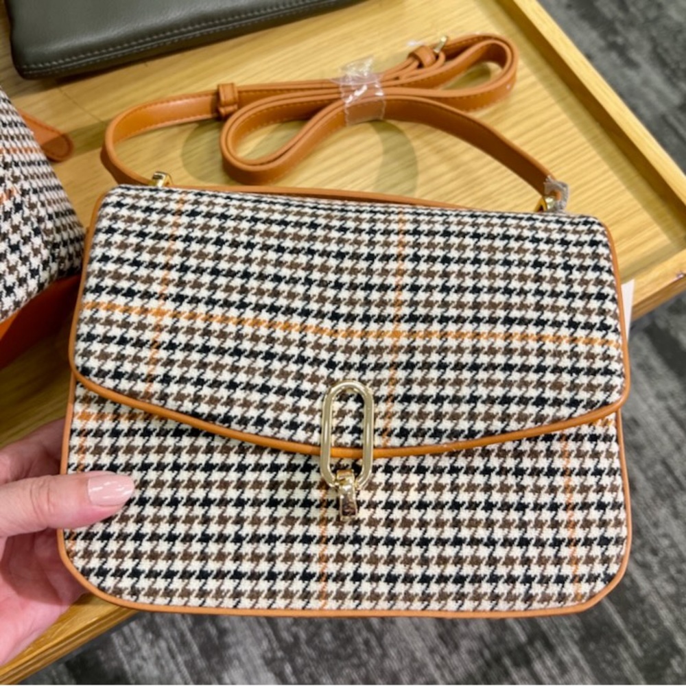 A New Day Houndstooth Plaid Tan Crossbody Purse